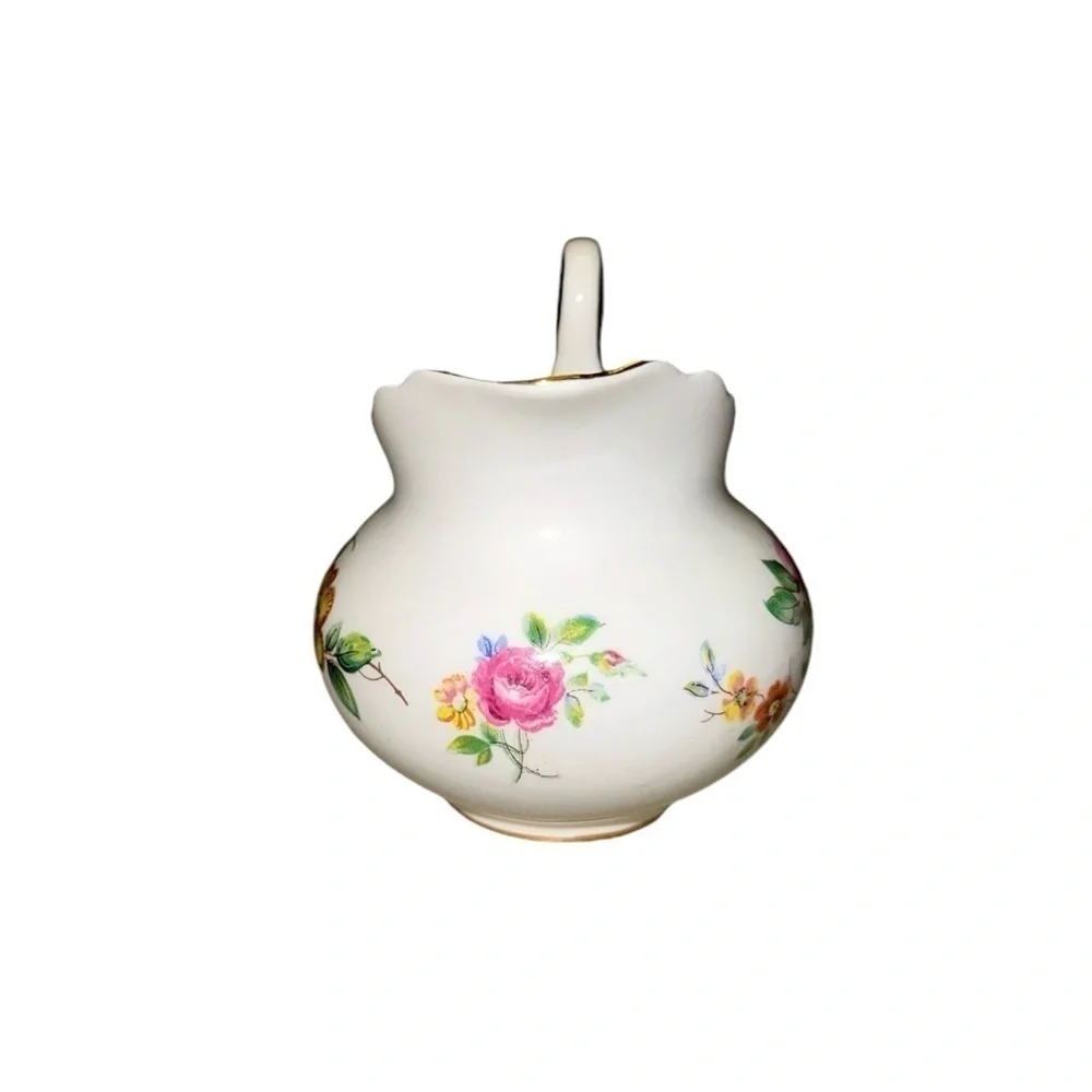 Royal Chelsea Vintage Porcelain Red Yellow Floral Gold Gilt Creamer